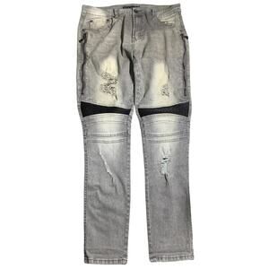 Decibel Distressed Jeans Men’s Size 36W 32L — Moto Style, Zip Detail, Slim Fit